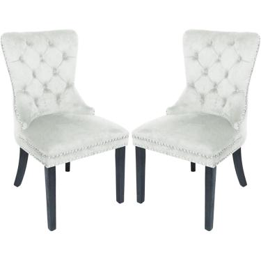 Imagem de Conjunto de 2 cadeiras de jantar, cadeiras estofadas de veludo para sala de jantar com encosto em forma de prego e acabamento em anel, poltronas de madeira maciça para cozinha/quarto/sala de