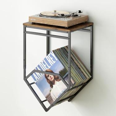 Imagem de GILLAS Suporte para toca-discos na parede, suporte de parede para discos de vinil, suporte para toca-discos, suporte para toca-discos com armazenamento, suporte de disco para álbuns, metal