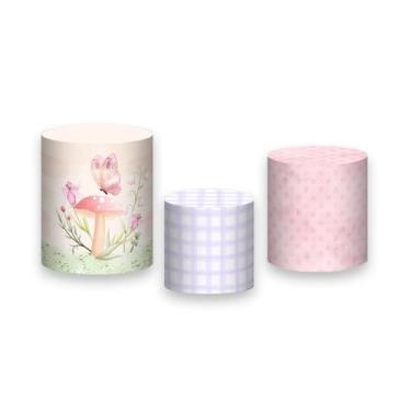 Imagem de Trio de Capas de Cilindro - Jardim de Cogumelos e Borboletas Tons Past