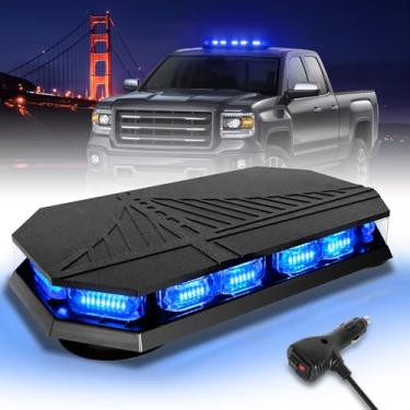 Imagem de HLauto Barra de luzes estroboscópicas de emergência 406D no telhado, mini farol azul de 102 LEDs, barra de semáforos com base magnética para caminhões de 12 a 24 V, veículos de construção, limpa-neve,