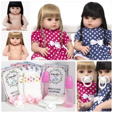 Imagem de Bebe Reborn Gêmeas Loira Morena Grande Itens Pode Dar Banho - Cegonha 