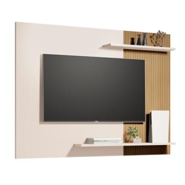 Imagem de Estante Painel Suspenso TV Menfis 32 36 39 40 42 46 47 50 Polegadas Nicho Decorativo Prateleira Parede Quarto Sala Estar Moderna (Off White)