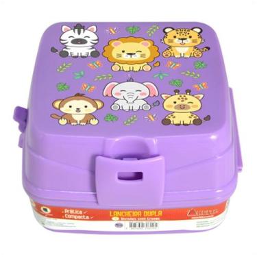 Imagem de Lancheira Dupla Com 4 Divisórias Com Travas Infantil Roxa - Keita