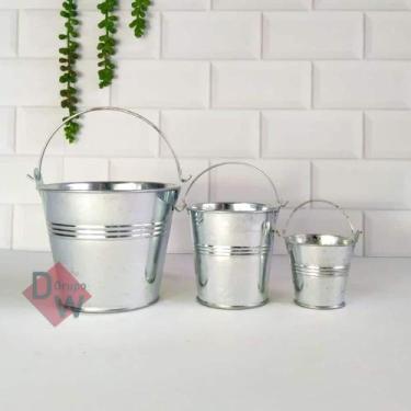 Imagem de Balde Alumínio Prata Grande c/ Alça Decoração Lembrancinhas - Melhores