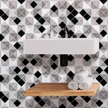 Imagem de Papel de Parede 10 Metros Azulejo Ladrilho Triângulos em Tons de Cinza