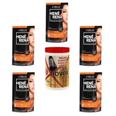 Imagem de Hene Em Gel Rena Preto Azulado 05x180gr Pouch+Brilho Magico Agua Arroz