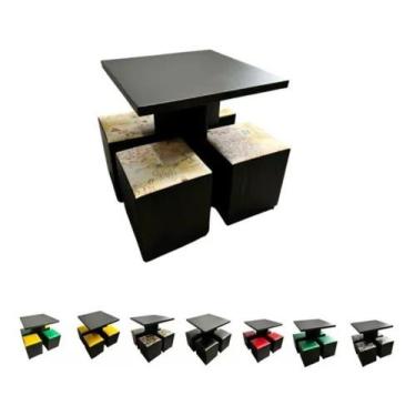 Imagem de Mesa com 4 cadeiras puff banqueta para sacada sala de jogos e jantar -