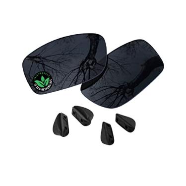 Imagem de Raydi Lentes de reposição de policarbonato e protetores de nariz para óculos de sol retangulares Oakley Fives Squared - Preto sólido - Polarizado