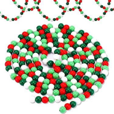 Imagem de Guirlanda de contas de madeira doce de natal de 4,5 m 2 peças guirlanda de contas retrô rústica casa de fazenda árvore boho decoração guirlanda de contas de madeira para festa de Natal lareira, janela, grinalda, casa, porta (cores frescas)
