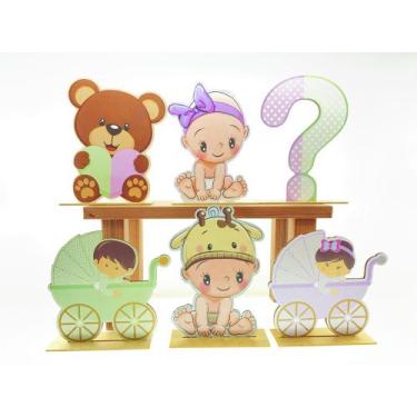 Imagem de Kit Display de Mesa 6 Pçs P Festa Chá Revelação Verde/Lilas MDF - Juju