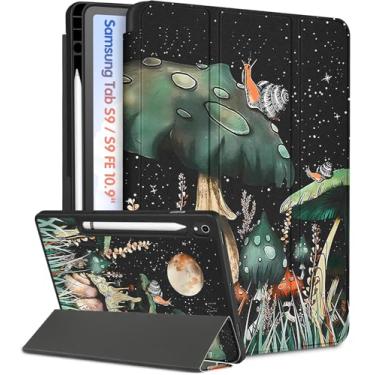 Imagem de Wazzasoft Capa para Samsung Galaxy Tab S9 FE 5G, linda capa fólio feminina com suporte para lápis, design de cogumelo