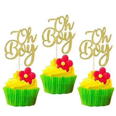 Imagem de Rsstarxi 24 Pack Oh Boy Cupcake Toppers Gold Glitter Baby Shower Cake Decorations Gender Reveal It's A Boy Cupcake Picks for Celebrating Baby Boy Shower Kids Birthday Party Decorations