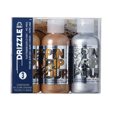 Imagem de FolkArt, Conjunto de acrílico pré-misturado Mad Drizzle Metallics, conjunto de 3 tintas fluidas de acabamento premium de alto brilho perfeito para projetos de artes e artesanato em ambientes internos e externos, 50417