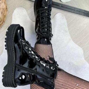 Imagem de Bota Coturno Tratorada Blogueira Preta Verniz - Lovely Footwear, 1105v