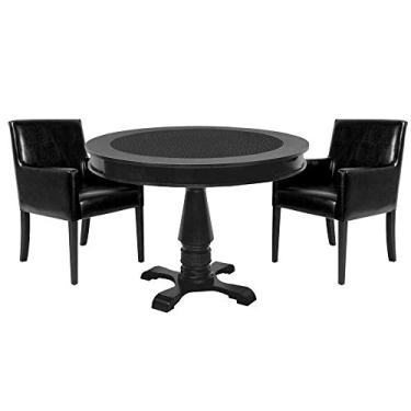 Imagem de Mesa de Jogos Carteado Redonda Victoria Tampo Reversível Preto com 2 Cadeiras Liverpool PU Preto Liso - Gran Belo