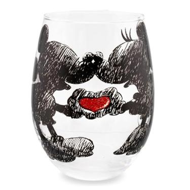 Imagem de Silver Buffalo Copo de vinho Disney Mickey e Minnie clássico coração com glitter, 590 ml