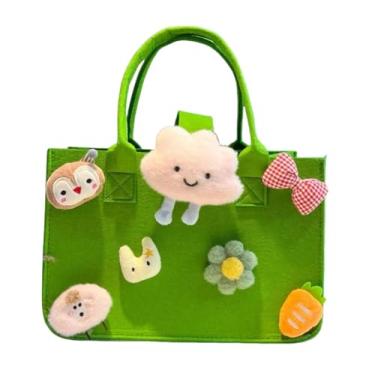 Imagem de DxXU SewLife Sacola de feltro portátil de desenho animado multiuso para crianças adequada para chá de bebê, festa de aniversário (21. verde gramado médio2)