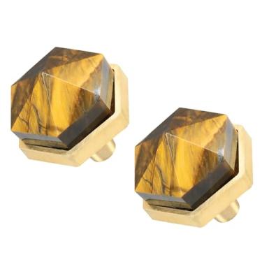 Imagem de Rockcloud Pacote de 2 maçanetas de armário de pedra de cristal em forma de hexágono de olho de tigre com parafusos puxadores de gaveta puxadores decorativos para armário de cômoda de casa porta de