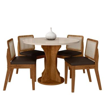 Imagem de Mesa Redonda C/vidro 4 Cadeiras Sextavada Cali Fre/off/cor.marrom - Ma