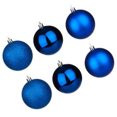 Imagem de Kit Decoração 6 Bolas Para Árvore De Natal 8cm Grande Azul - Lar Prese