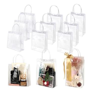 Imagem de zandfelo 20 sacos de presente transparentes com alça, 16,4 x 25,5 x 25 cm, sacolas de presente de plástico transparente, reutilizável de PVC transparente