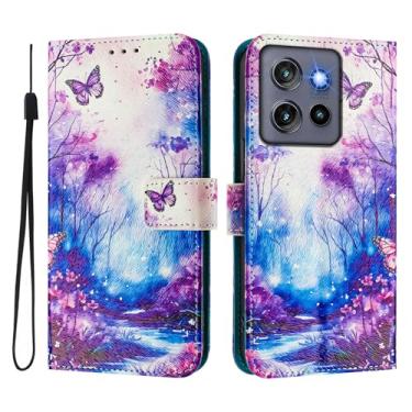 Imagem de Capa carteira para Motorola Moto Edge 50 Neo, 3 compartimentos para cartão, 1 compartimento para dinheiro, capa flip de couro PU com padrão fofo, capa com fivela magnética à prova de choque,