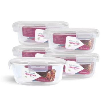 Imagem de Kit 5 Potes De Vidro Redondo Com Tampa Hermética 950ml - NABOX, Branco