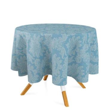 Imagem de Toalha de Mesa Redonda em Tecido Jacquard 100% Poliéster Medalhão Azul