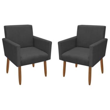Imagem de Kit 2 Poltronas Decorativa Nina Pés Palito Veludo Cinza Grafite Chamby