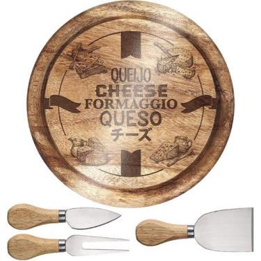 Imagem de Conjunto para Queijo 4 P/ tábua vidro Madeira Euro Home