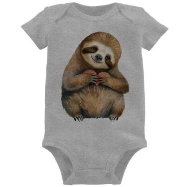 Imagem de Body Bebê Bicho Preguiça Coração - Foca na Moda, Cinza, M