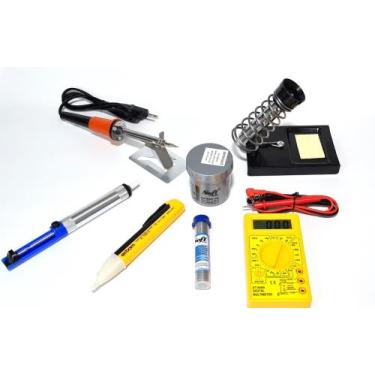 Imagem de Kit Ferro Solda 40w 220v Suporte Caneta Multimetro Estanho Pasta Sugad