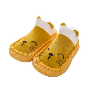 Imagem de Meia Com Sola Emborrachada Antiderrapante Bebê Infantil, 12cm, Amarelo