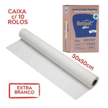 Imagem de Kit 10 Rolos Lençol Hospitalar de Papel Branco Descartável 50 x 50 Met