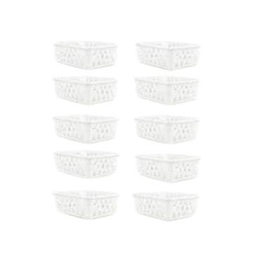 Imagem de Kit 10 Cesto Multiuso Organizador Medio 20x15,5x6,5Cm Branco 123Organi