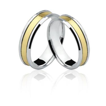 Imagem de Aliança de Prata 925 Anatomica com Filete de Ouro AL58 - Natália Jóias