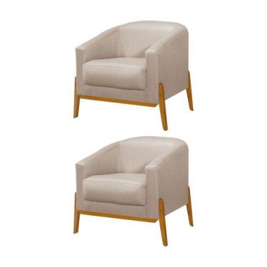 Imagem de Kit 2 Poltronas Living Base em Madeira Maciça Flórida Linho Bege - VIL
