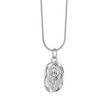 Imagem de QLUYCKW Colar tulipa para mulheres, vintage, com estampa de laca, ouro em relevo, oval, corrente de Natal, dia dos namorados, mês de nascimento, joias ajustáveis, presentes, 24 inches, Zinco, Sem