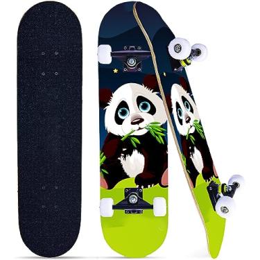 Imagem de Skates para iniciantes, crianças, meninos, meninas e adultos, 78,7 cm x 20,3 cm, skate profissional completo, 8 camadas de madeira de ácer, duplo chute côncavo, fascinante, sólido e durável (Panda)