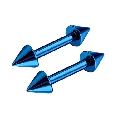 Imagem de 2 peças titânio G23 anodizado azul calibre 16 1/4 6 mm orelha barbell piercing joia hélice torre sobrancelha Daith Tragus 3 mm cone M11084