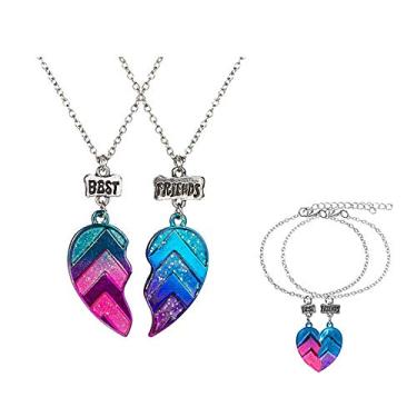 Imagem de Caiyao 4 peças/conjunto de colares e pulseiras BFF Best Friends Half Heart Pendant Chain Necklace Half Heart Amizade Jewelry Set 2 Friends Sisters Girls Birthday Gift for Women Girls, Metal, Metal