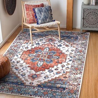 Imagem de COMSLE Tapete de área 10 x 15 cm tapetes de lã sintética para cozinha, tapetes laváveis persas antiderrapante tapete envelhecido tapete macio para quarto, sala de estar, lavanderia (vermelho ferrugem)