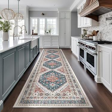 Imagem de Madane Tapetes Boho Runner para corredor 5 x 25 cm longo lavável antiderrapante corredor corredor tapete de cozinha corredor de escada baixa tapete persa para entrada sala de jantar lavanderia (azul marinho, 2 x 10)