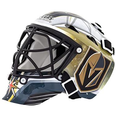 Imagem de Franklin Sports Mini máscara de goleiro de hóquei Golden Knights da NHL Vegas com estojo – Máscara de goleiro colecionável com logotipos e cores oficiais da NHL