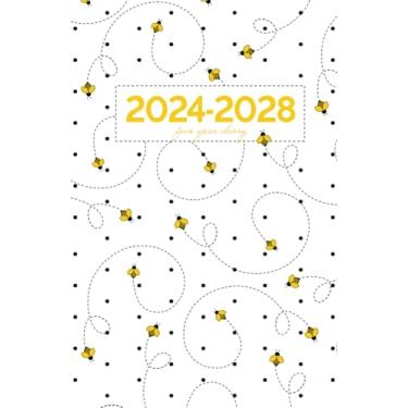 Imagem de 5 Year Diary 2024-2028 | A5 Cute Little Bumble Bees Buzzing on White (hardcover): Month to View Planner with UK Holidays, Vision Board, Moon Phases, ... Contacts, Passwords (Five Years)