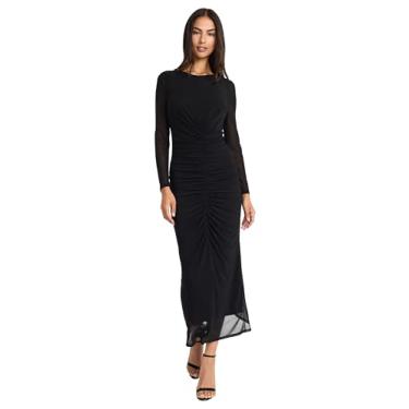 Imagem de Donna Morgan Vestido feminino maxi franzido de manga comprida formal com fenda lateral - elegante vestido de noite, Preto, 48