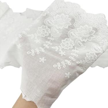 Imagem de Acabamento de renda de 5 metros para costura - Acabamento em tecido bordado floral de renda de algodão branco para costurar vestidos, bolsa, roupas de animais de estimação, avental
