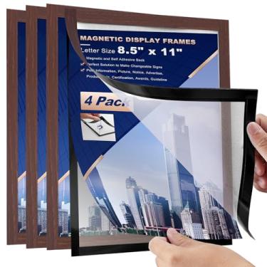 Imagem de Nellvita Molduras magnéticas para geladeira, moldura magnética para pôster, parede / porta/janela ou magnética para geladeira (moldura colorida de madeira, 4 peças - 21 x 28 cm)