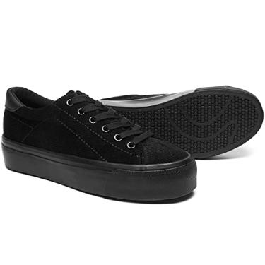 Imagem de THATXUAOV Tênis Plataforma Feminino Tênis Branco Casual Tênis De Cano Baixo Da Moda (Preto, Us10