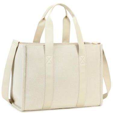 Imagem de Bolsa de ombro feminina de lona de 39.6 cm, bolsa mensageiro para computador, bolsa de professor, pasta de escritório (Z-Bege)